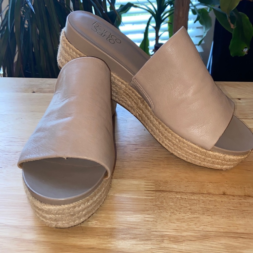 Franco Sarto Taupe Leather Slide Sandals